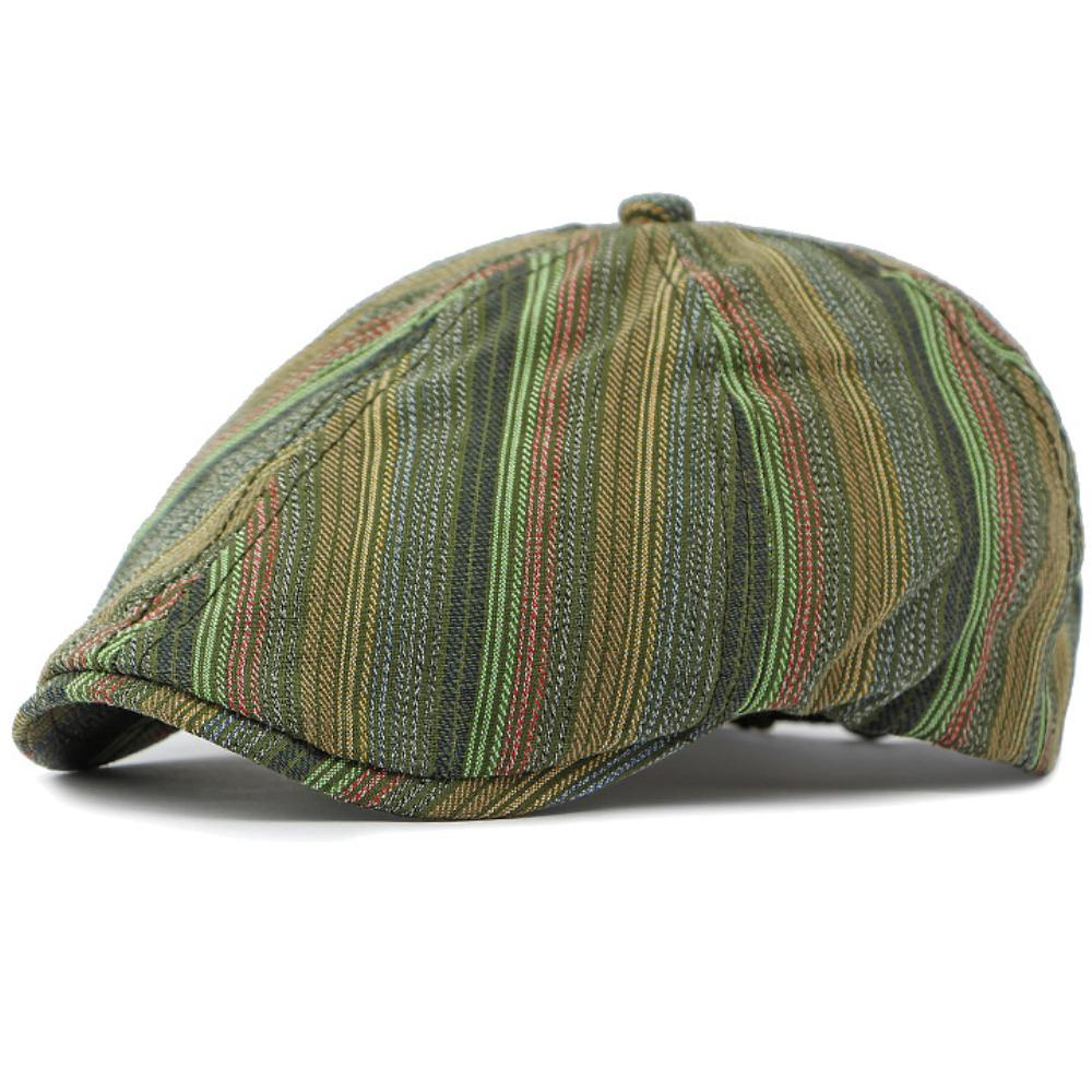 HT4808 Beret Cap Striped Artist Painter Beret Hat Spring Autumn Cap for Men Women Male Female Ivy Octagonal Flat Cap Mens Berets