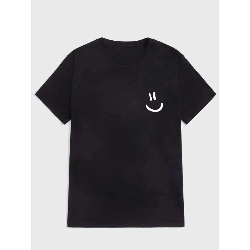 Smile Print T-Shirt for Men's Casual Crew Neck Short-Sleeve Fashion Summer T-Shirts Tops, Regular and Oversize Man Tees Tops