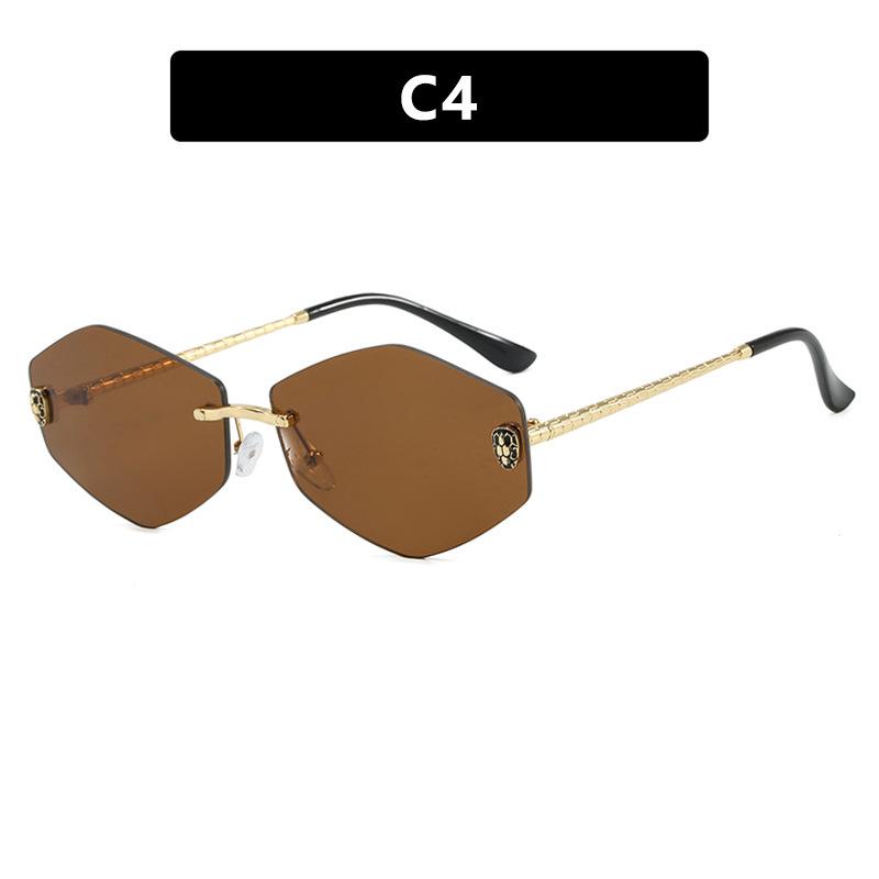 Women's sunglasses, men's and women's fashion snakehead rhombus sunglasses, frameless trimmed metal sunglasses