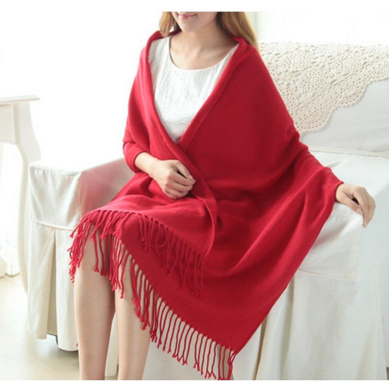 Imitation cashmere club gift print lgo embroidery solid color double-sided velvet big red scarf women's shawl fashion