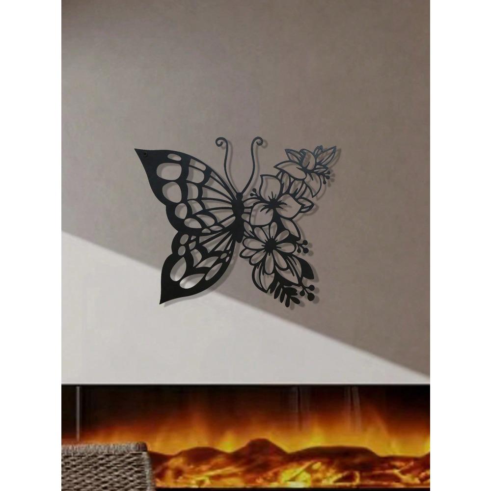 1pc Metal Butterfly Flower Wall Art Decor Iron Hanging Home Living Room Dining Room Bedroom Bathroom Decoration