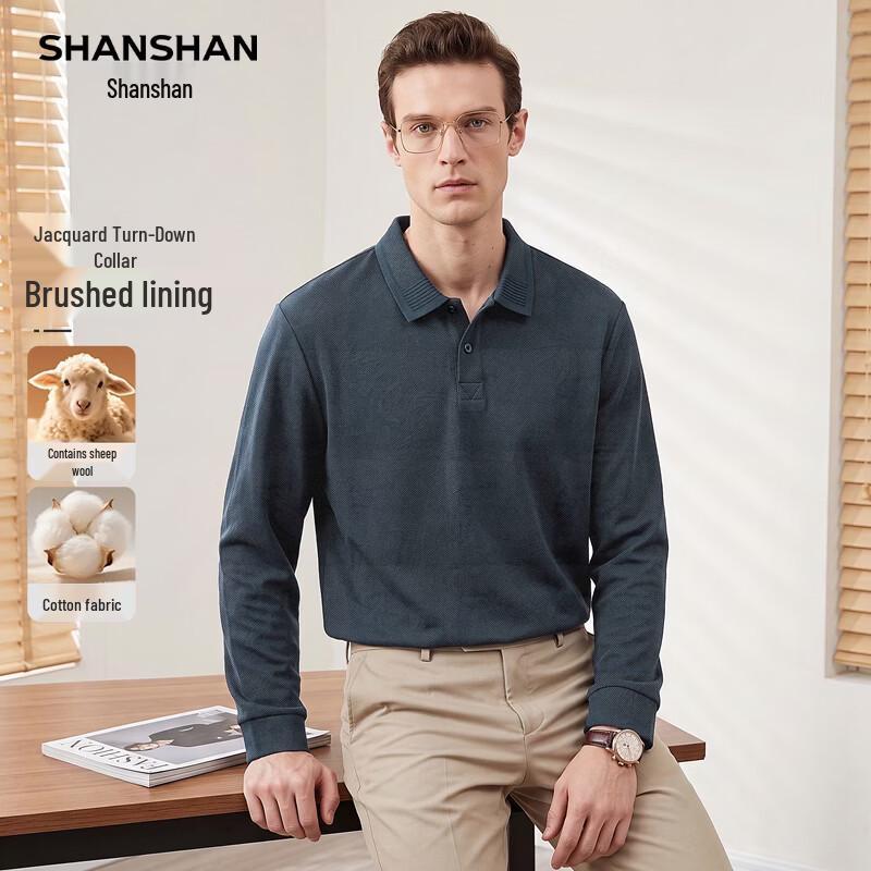 SHANSHAN Men's Jacquard Wool-Blend Long Sleeve Polo