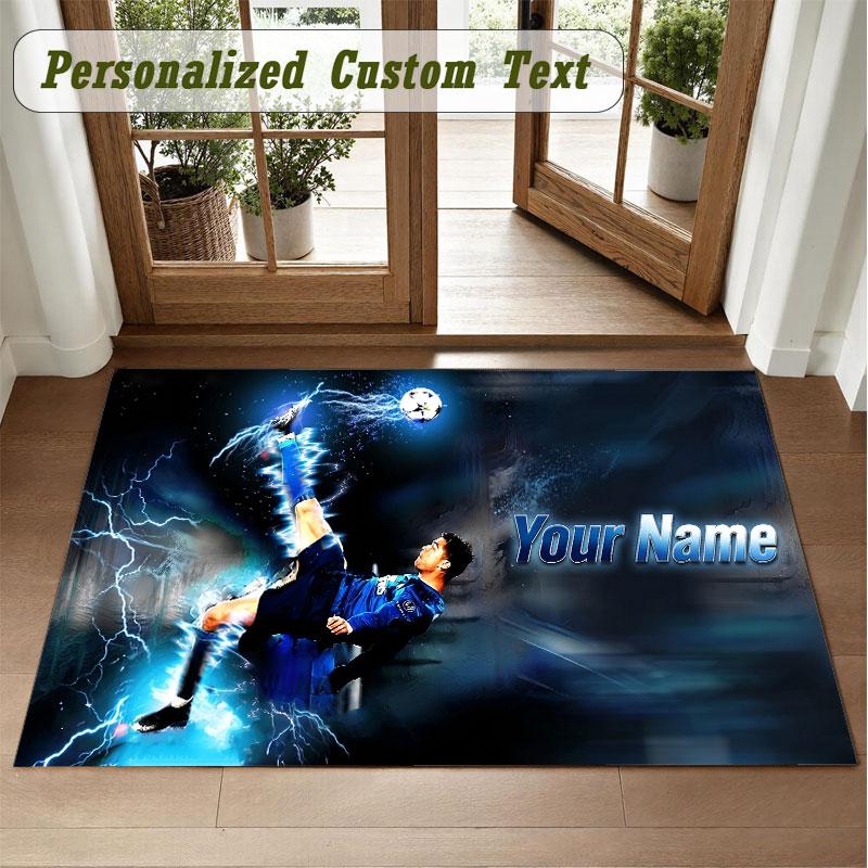 Crystal Velvet Square Rug Custom NameCristiano Ronaldo Pattern Non Slip Home Floor Decor Rug
