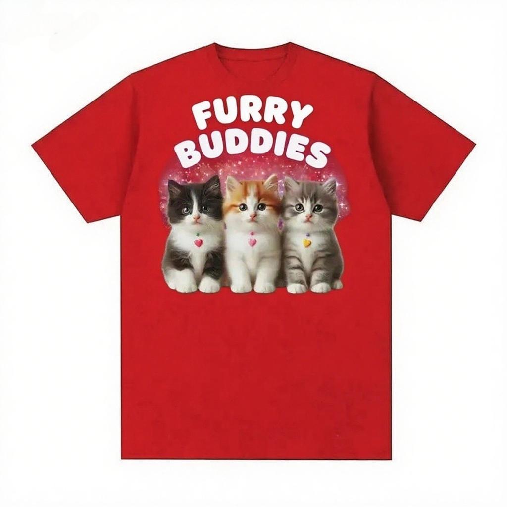 Fun Cat Men's Printed Short Sleeve Summer Casual Versatile Street Atmosphere T-Shirt Cool Breathable Oversized Top