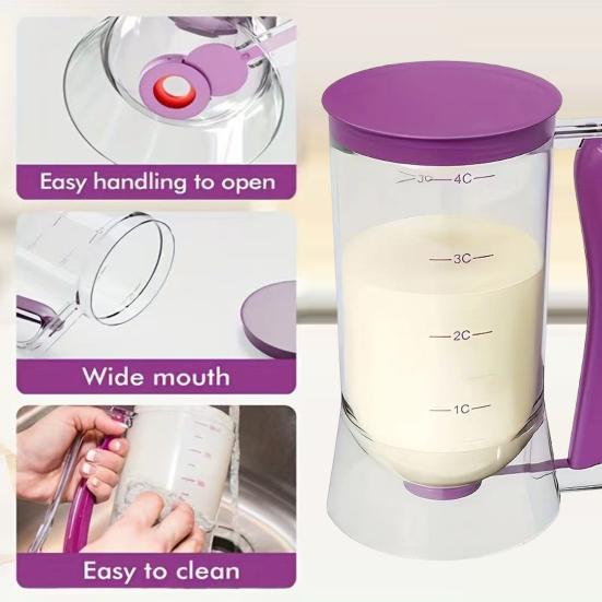 Batter Dispenser for Baking 900ml 4-Cup Measured Container with Quick Release Spout BPA-Free Plastic Batter Pourer for Pancakes Cupcakes Waffles
