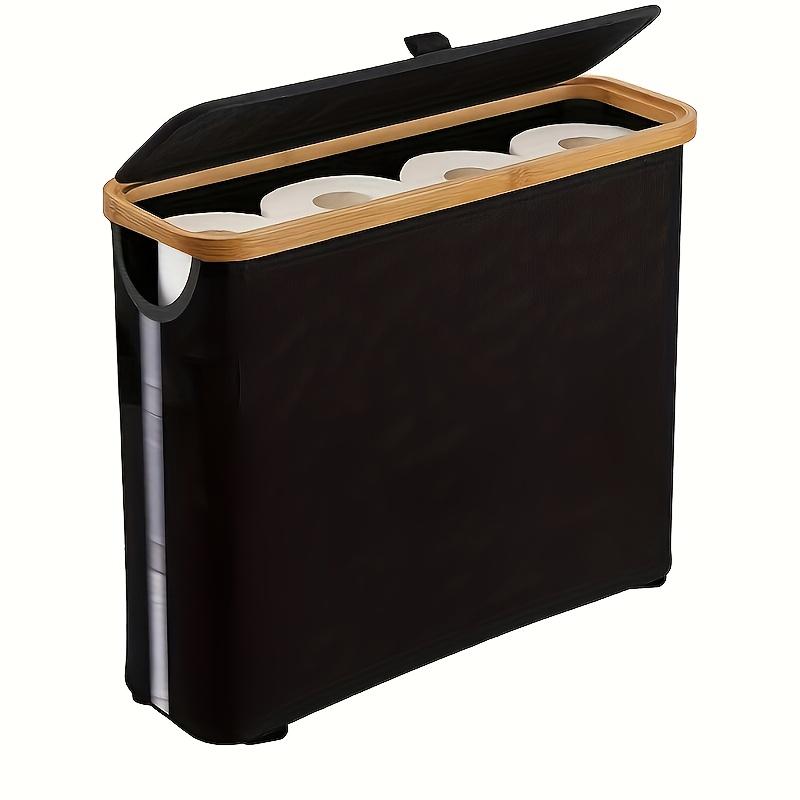 Large Capacity Toilet Paper Holder Foldable Space Saving Wood Frame with Gray Fabric End No Installation Required Toilet Paper Storage Containers