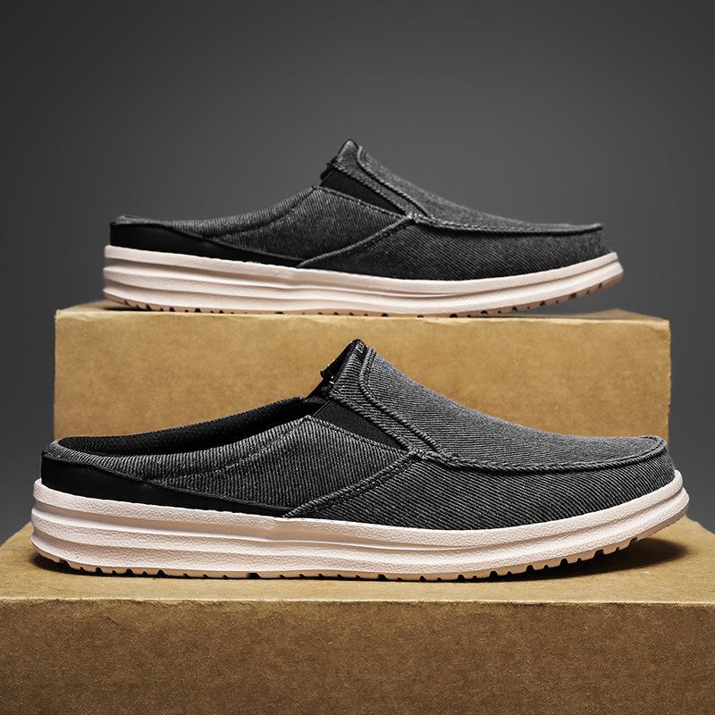 Summer loafers large size casual men's shoes light foot cover half drag outside wear one pedal driving lazy shoes men