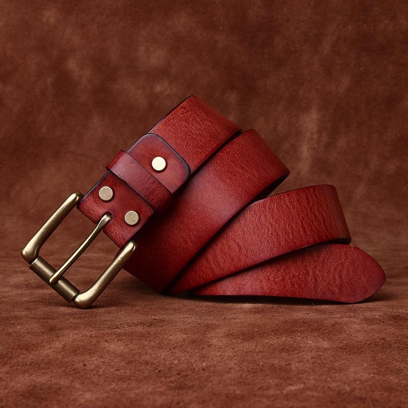 Washed Retro Matte Trend Belt Men'S Genuine Leather First Layer Cowhide Copper Buckle Simple Casual Jeans Belt