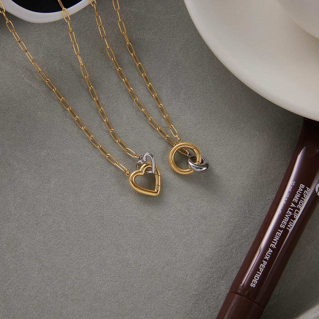 Gold and silver color matching 18K gold love double ring DIY ring buckle pendant necklace