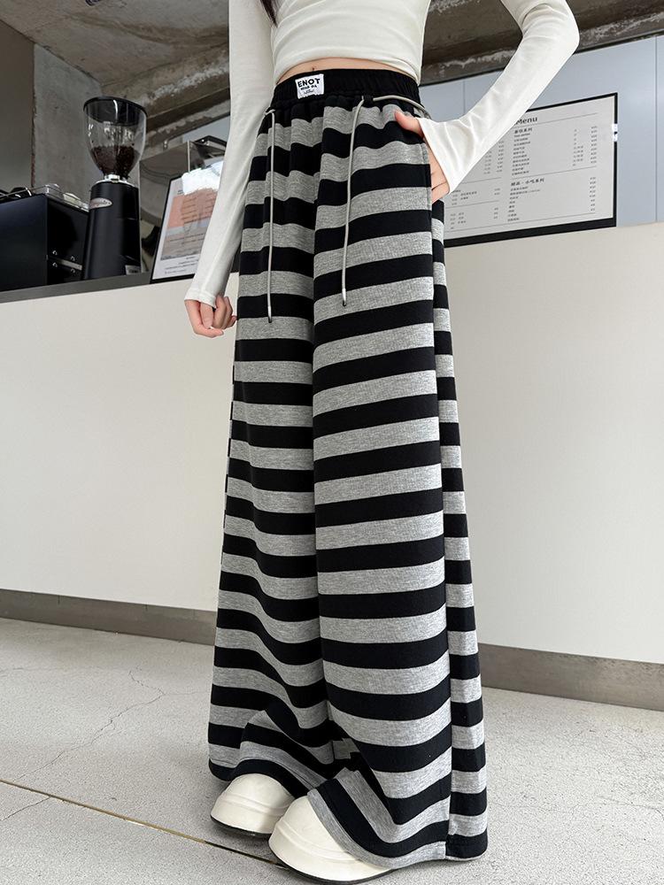 Pantalon de survêtement rayé à jambes larges pour filles Automne 2025 - Design élégant avec empiècements pour enfants