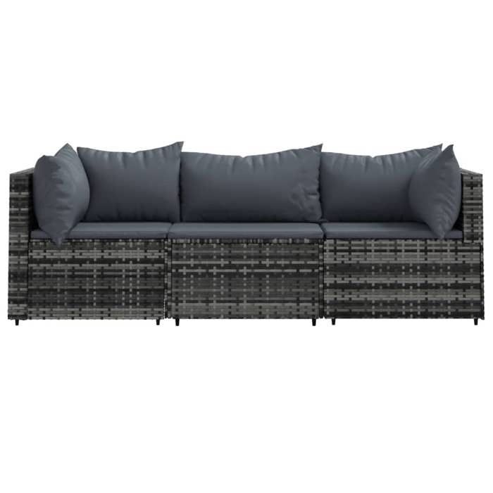 VidaXL Garden Lounge Set 3 Pcs with Cushions Grey Wicker, Outdoor Lounge Set, Furniture Set 319766
