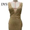 Bride Wedding Dress Women Evening V Neck Mesh Patchwork Sequin Sleeveless Split Hem Formal Attire Mermaid Shape Slim Fit Prom Party Banquet