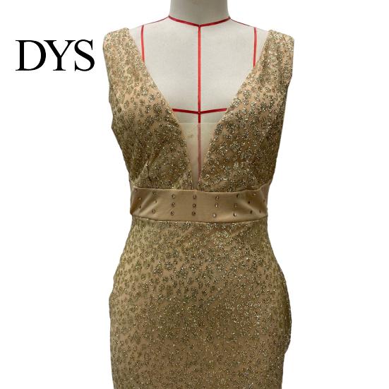 Bride Wedding Dress Women Evening V Neck Mesh Patchwork Sequin Sleeveless Split Hem Formal Attire Mermaid Shape Slim Fit Prom Party Banquet