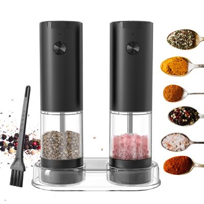 Electric Salt and Pepper Grinder Set with Storage Base Refillable Spice Grinder Battery Operated 5