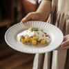 Retro Style White Striped Plate Creative Household Ceramic Plate Plate Vegetable Plate Tableware Dessert Plate Pasta Plate
