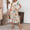 Women's Casual Fashion Round Neck Printed Short Sleeve Pocket Dress