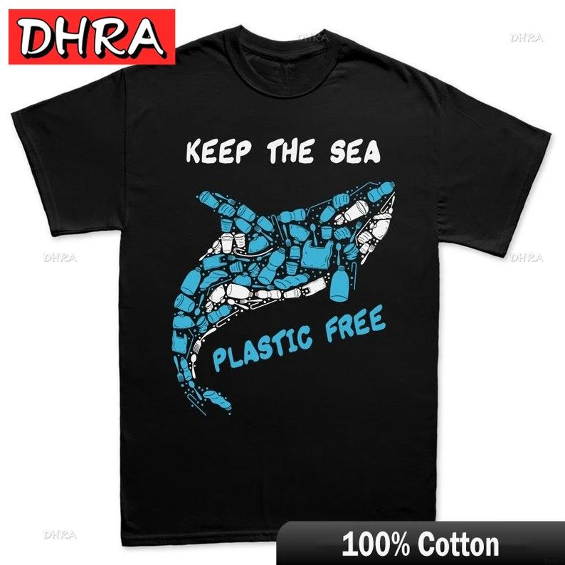 Unisexs Keep The Sea Plastic Free Killer Whale Mosaic Hand Drawn T Shirt Tee Top Tshirt Retro Aesthetic Street Fashion T Shirts S
