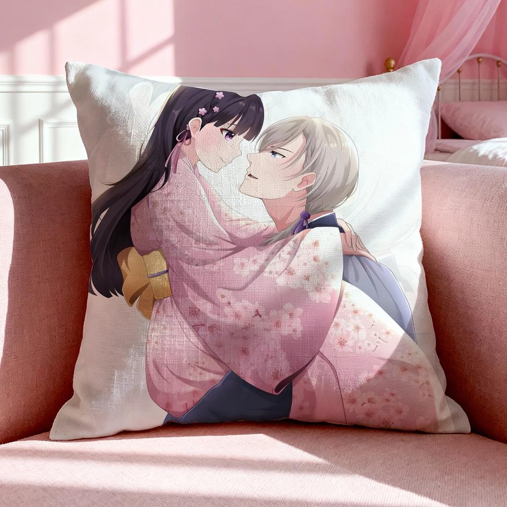 Anime M-My Happy Marriage Cushion Cover Breathable Linen Pillowcase Summer Odorless Eco-Friendly Invisible Zipper Washable