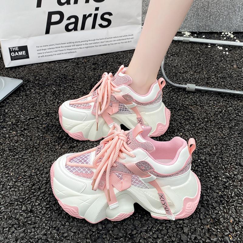 Large size women's shoes 41-43 wide fat feet European fan mesh muffin dad shoes women's summer platform casual couple moving shoes