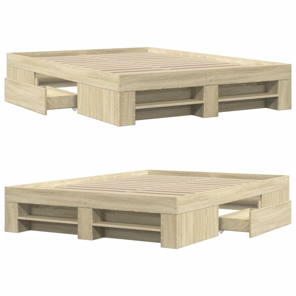 Bed Frame without Mattress Sonoma Oak Finish 140 x 200 cm Engineered Wood