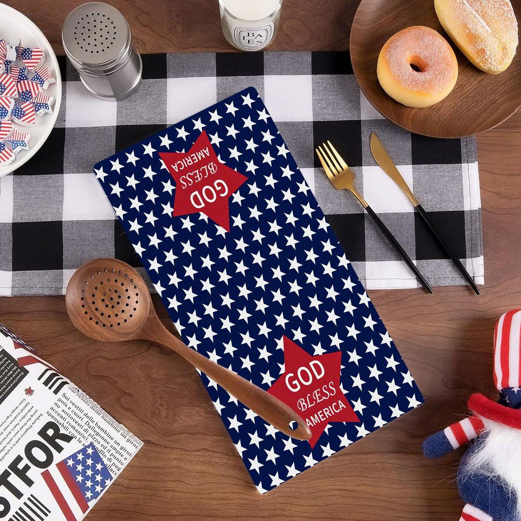 Hot Sale Memorial Day Kitchen Dish Towel Patriotic Independence Day Microfiber Towel American Star Strip Dish Towel