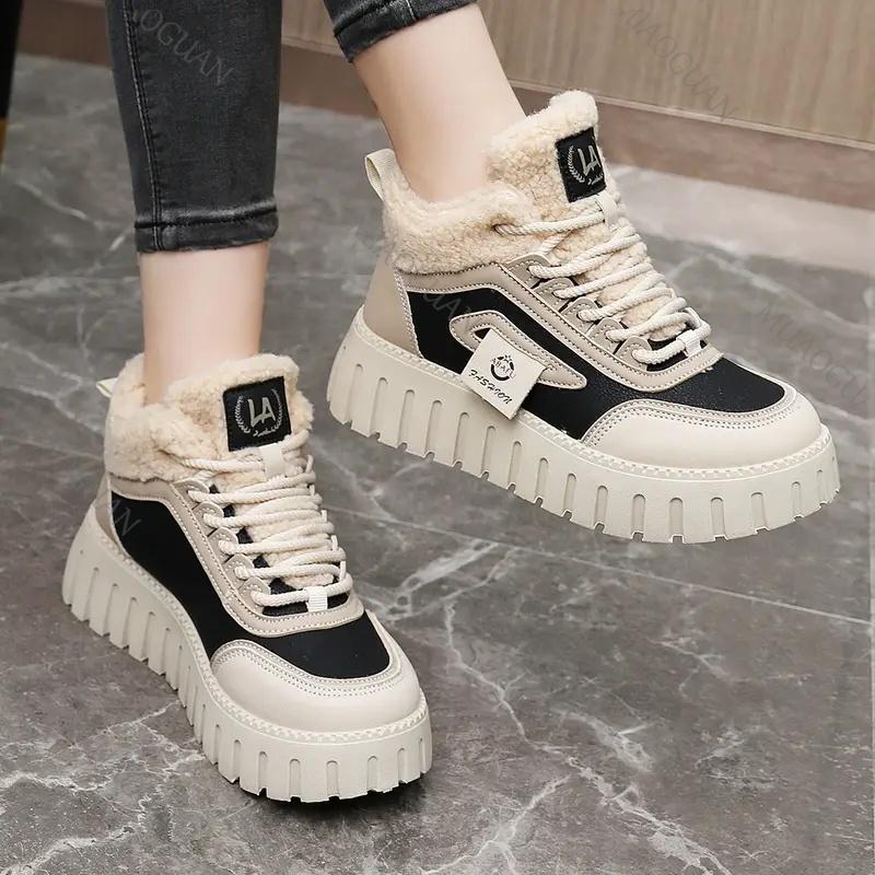 Fashion Autumn Winter Women'S Plush Lined Thickened Warm Outdoor Sports Snow Boots Comfortable Thick Sole Cotton Shoes Sneakers Botines