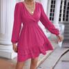 Women V Neck Long Lantern Sleeve Dress, Ruffle Hem A Line Flowy Dress, Elegant Commuter Midi Dress for Spring