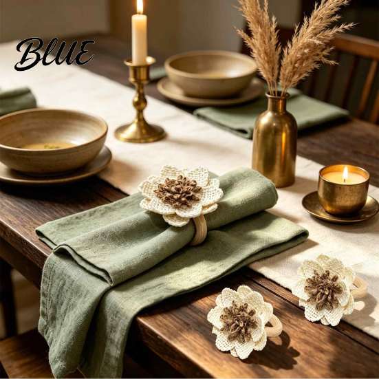 Floral Napkin Rings for Events 6Pcs Linen Flower Rings Wooden Ring Rustic Holders Wedding Table Setting Accessories Farmhouse Bridal Shower