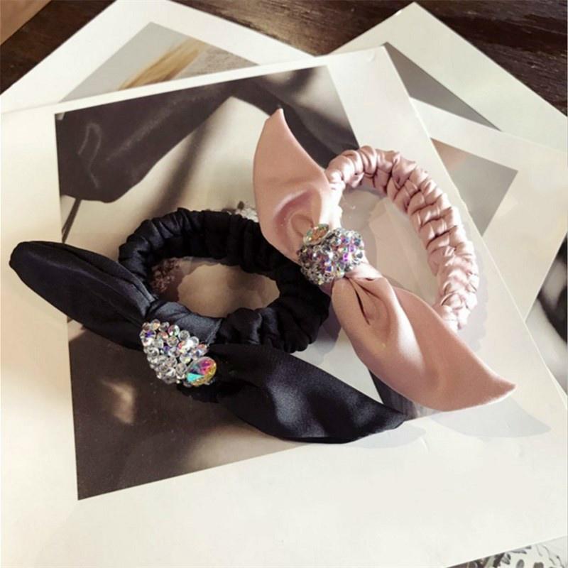 Hair Accessories Rhinestone Super Flash Bow Rabbit Ears Hair Rope Women Hair Ring