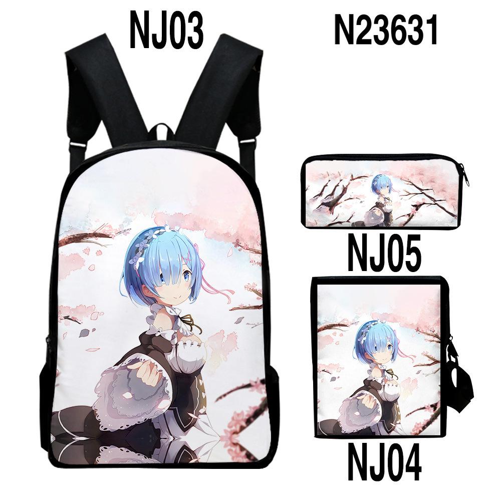 Re:Life in a different world from zero 3D 3pcs/Set School Bags Laptop Daypack Backpack Inclined shoulder bag Pencil Case