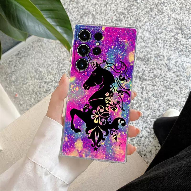 Cute Unicorn Cartoon Rainbow Phone Case S25Ultra For Samsung Galaxy S25 S24 S23 S21 Ultra S20 FE S22 Plus A35 A55 5G Clear Cover