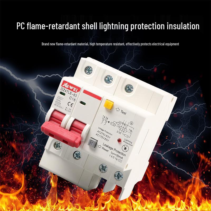 220V Dual-Pole Circuit Breaker: Lightning Protection, Over/Under Voltage, Leakage Guard, 32A/63A.