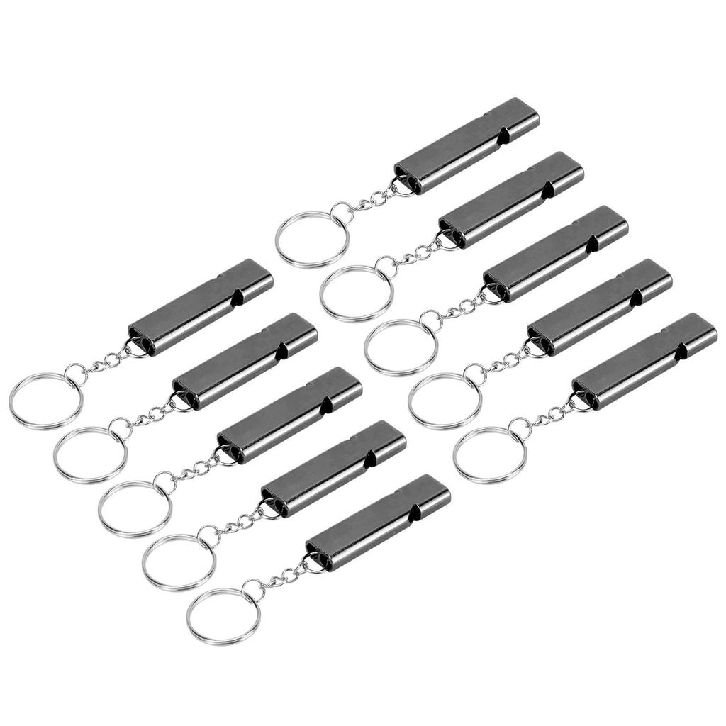 10Pcs Aluminum Alloy Emergency Survival Whistle Double Tube High Frequency Survival Whistle with Keychain