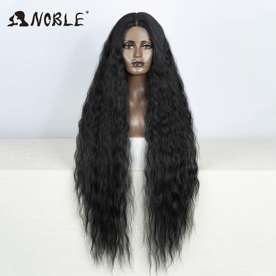 Noble 42 Inch Extra Long Water Wave Synthetic Lace Front Wig Ombre Brown Highlight Glueless Heat Resistant Curly Wig For Women