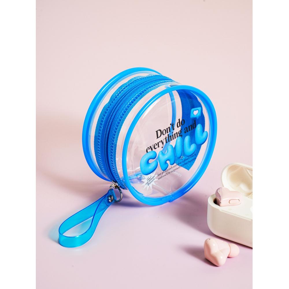 

Прозрачный круглый мешочек Daiso Three Dimensional Typo синего цвета