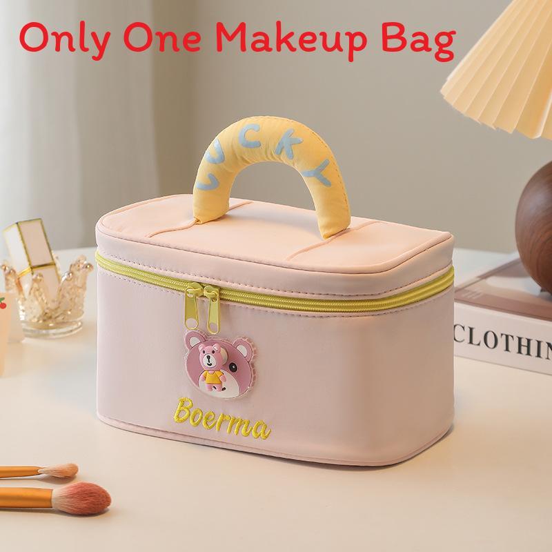 

Cute Cartoon Bear Makeup Bag With Plush Fabric For Daily Commuting And Travel Storage розовый