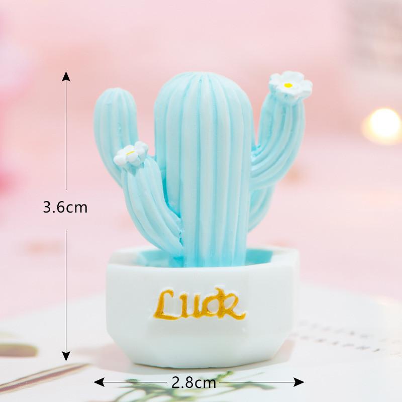 Adorable Miniature Cactus Decoration Resin Office Desk Plant Figurine Love Blue