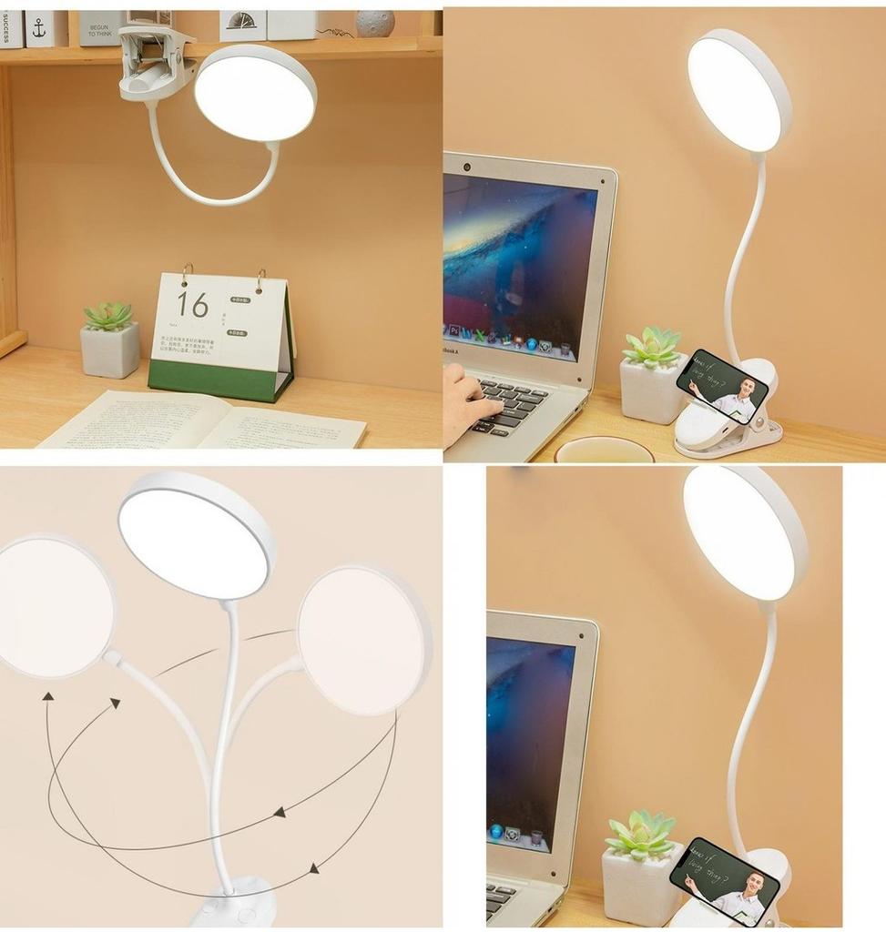 Moderne einfache Studentenwohnheim LED wiederaufladbare Klemm-Schreibtischlampe Weiß Touch-Schalter Augenschutzlampe