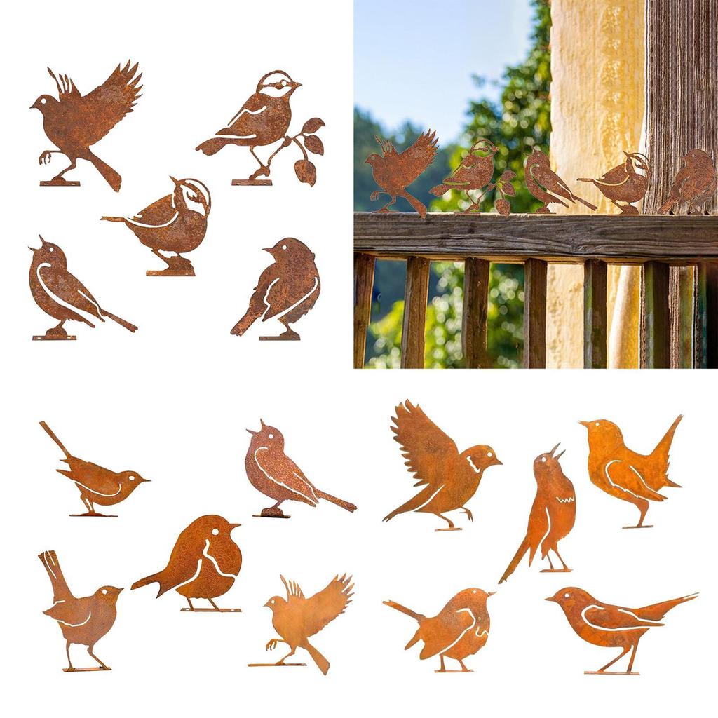 5x Iron Bird Decoration Photo Props Yard Adornment Lifelike Rust Iron Birds for Patio Branches Garden Gates Fences Decoration