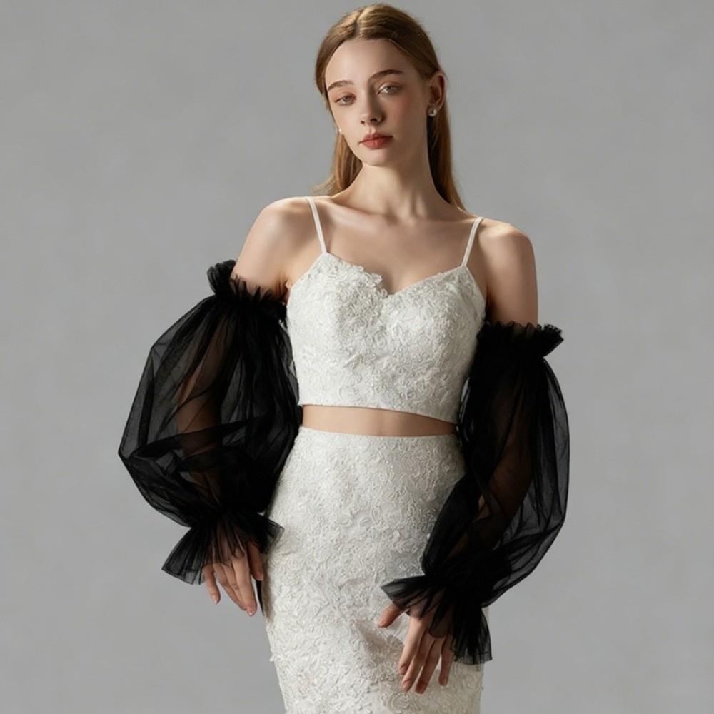 Solid Color Bride Wedding Gloves Wedding Dress Detachable Tulle Dress Removable Sleeve Party