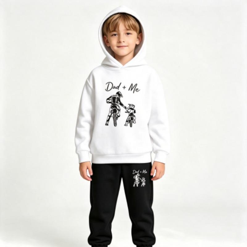 Fashion Motorcycle Rider Letters Dad and Me Print Kids Pullovers Pants 2-piece Set Street Casual Fashion Hoodies Vintage Boy's Girl Clothes