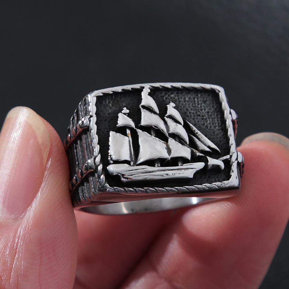 Vintage Gothic Sailboat Rings For Men Sailing Stainless Steel Viking Ring Talisman Men's Ring Cool Sailor Viking Accessories