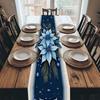 Christmas Table Runner Elegant Navy Blue Holiday Dining Decor With Blue Poinsettia Pine Needles Blueberries & Sparkling Stars