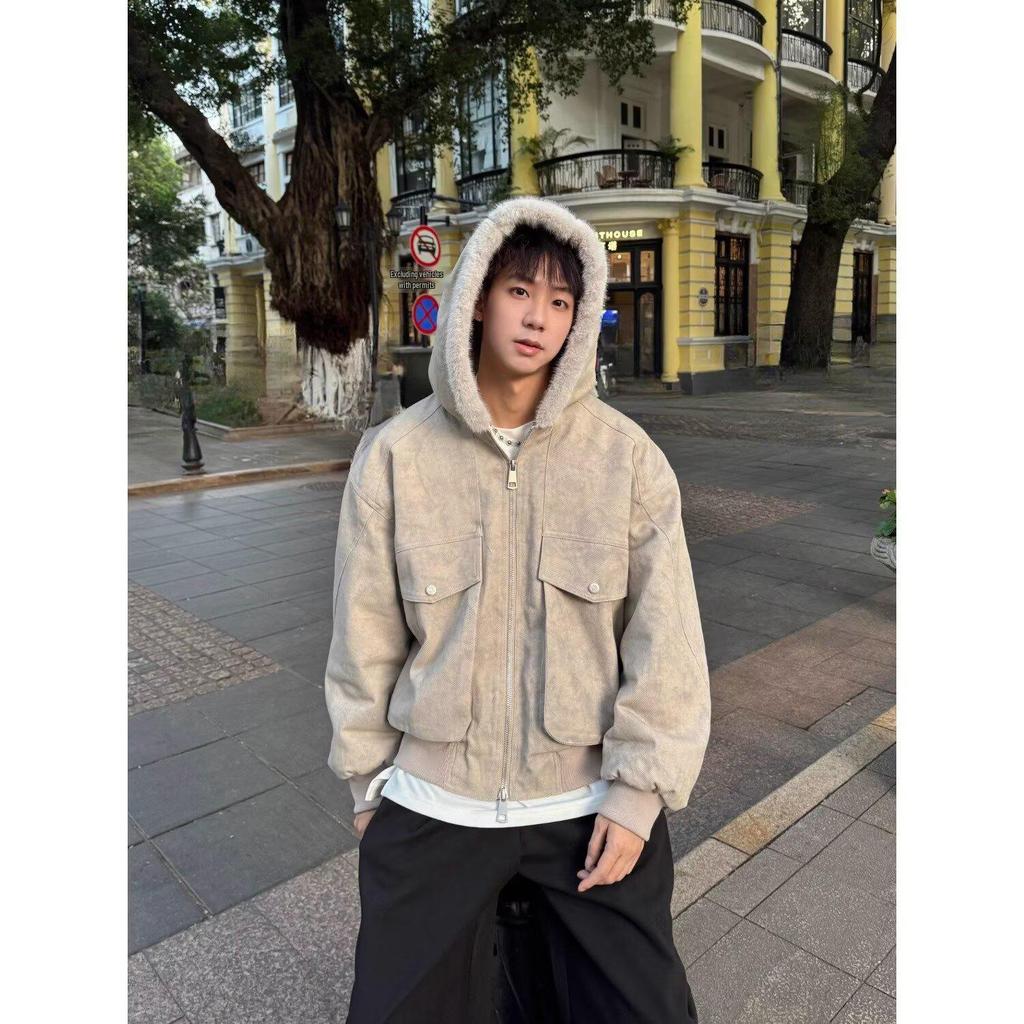 Zuo Shan Diao Men's Plus Velvet Thickened Washed Cotton Canvas Jacket - Picture Color, In Stock