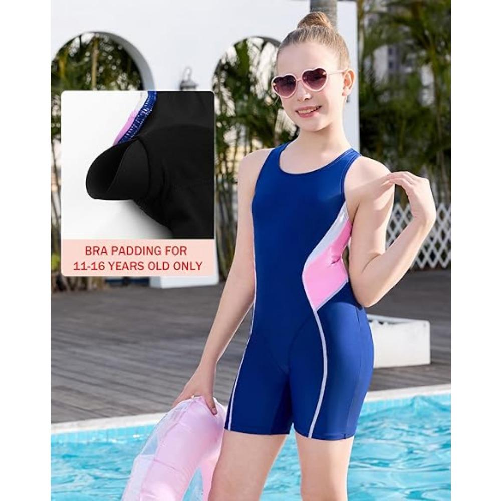 CHARMLEAKS Girls One Piece Swimsuit Size 7-16 Boyleg Athletic Bathing Suit Racerback Training Swimwear