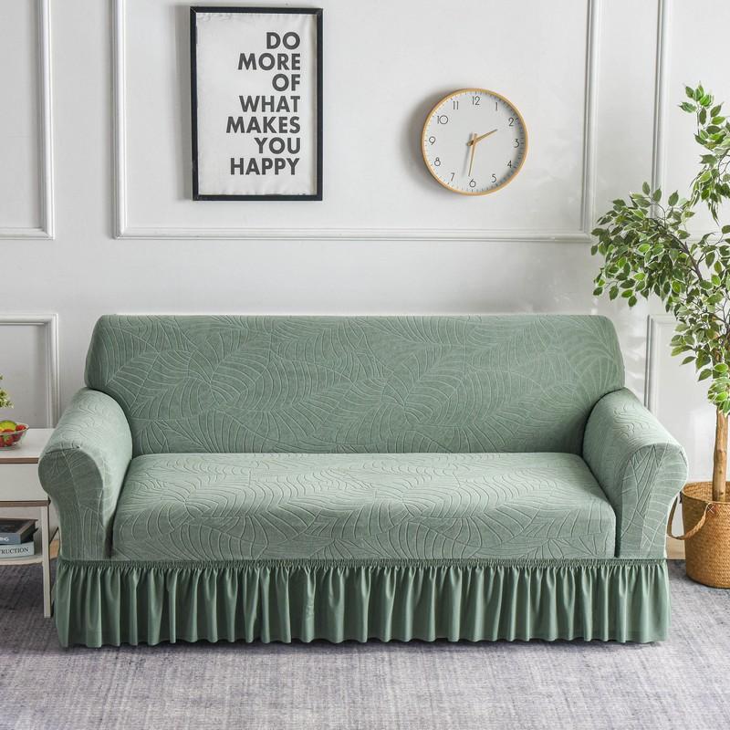Thick Jacquard Sofa Cover for Living Room 1/2/3/4 Seater Solid Color Elastic Sofa Cover With Skirt