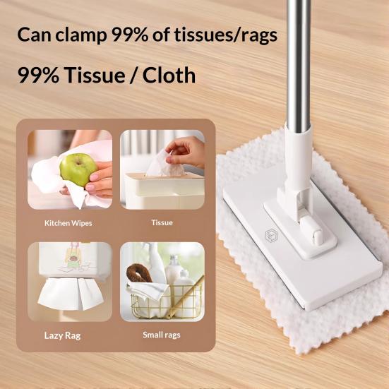 39.4" Hands-Free Multi-Purpose Flat Mop, Multifunctional Lazy Mop with One-Click Cloth Attachment with 8 Reusable Clothes, Ideal for Washbasin &