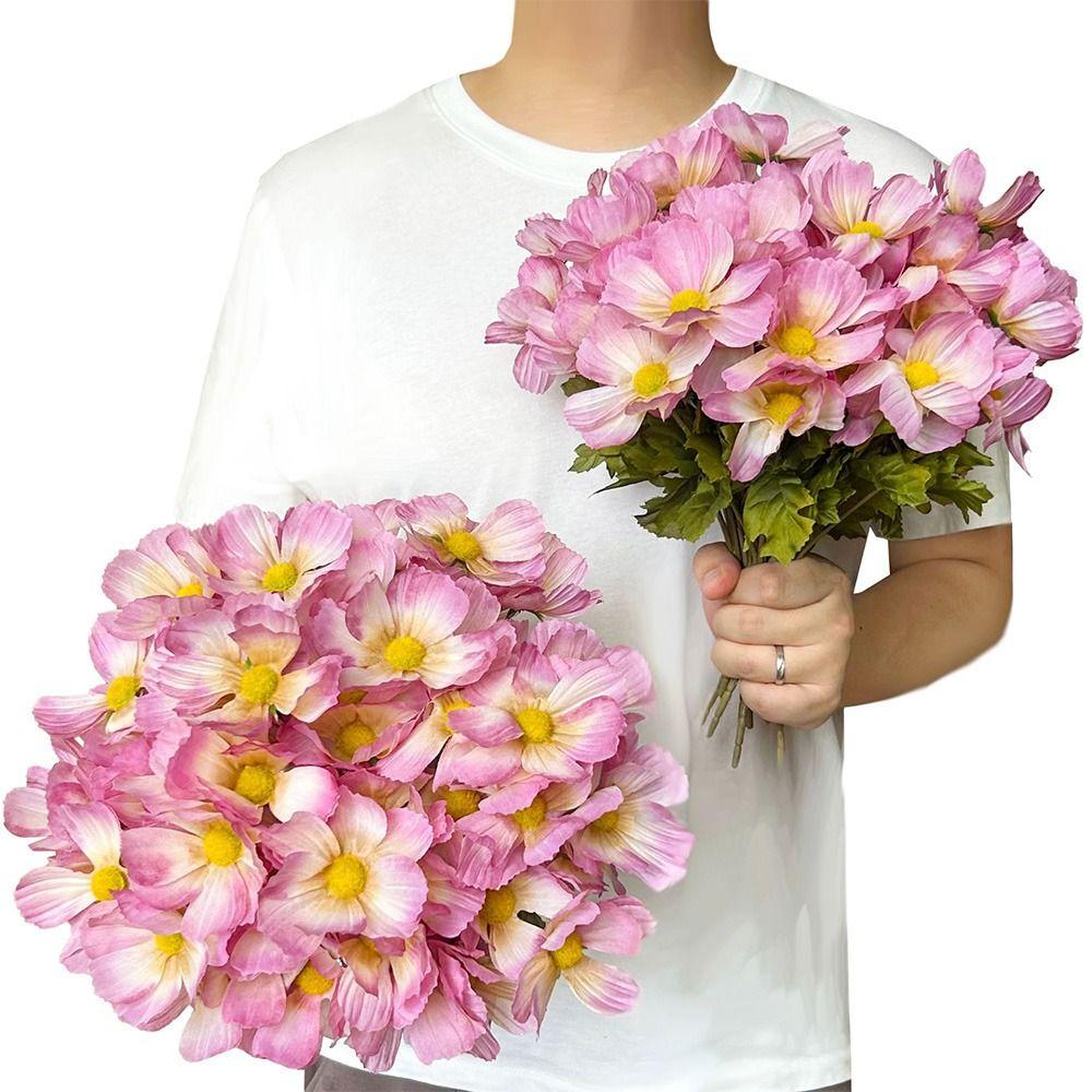 6 Heads Artificial Daisy Flowers Multicolor Silk Petals Simulation Galsang Flower Photo Props Faux Chrysanthemum