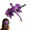Mittelalterlicher Drachen-Haarstab, Gotische Drachenflügel-Haarnadel, Wikinger-Leder-Schieber mit Holzstab für Damen, Cosplay Tägliche Kleidung (lila)