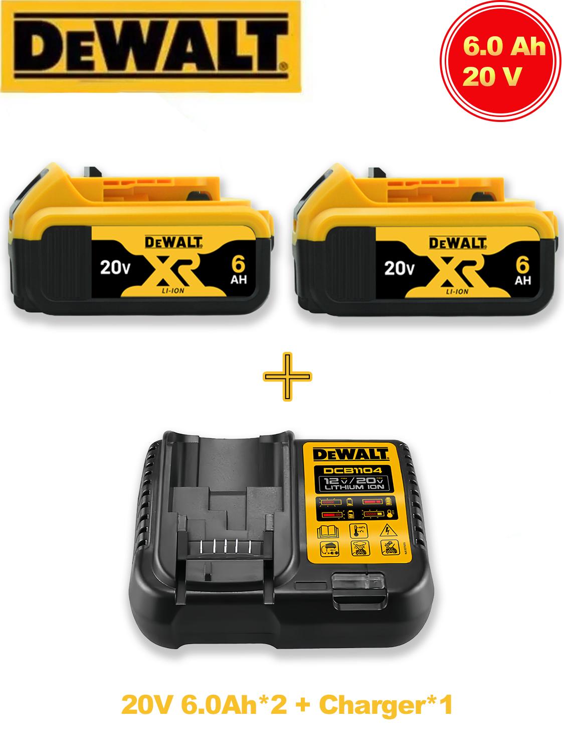DeWalt 20 Volt / 6.0 Ah Battery Kit  (Consisting of 2 x Batteries 1 x System Quick Charger, with Charge Status Indicator, Suitable for All 20 Volt XR